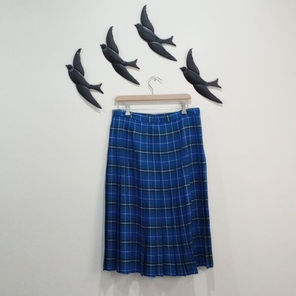 Nova Scotia by Bonda Tartan Skirt Kilt Pleated Front Plaid Blue, Size 14 - Picture 2 of 10